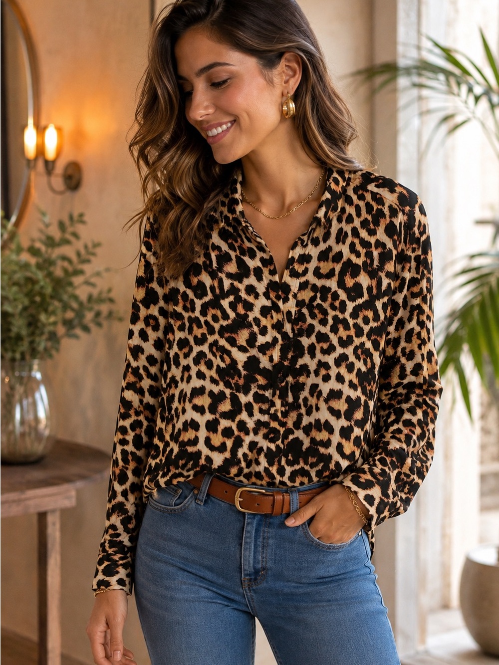 ASOS Leopard Print Button-Down Shirt - Brown & Black